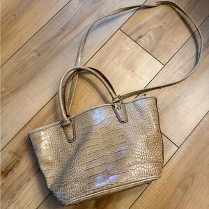 Nine West Tan Crocodile-Embossed Tote Bag